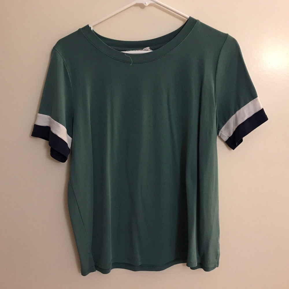 Pink Rose Green Striped Sleeve Shirt